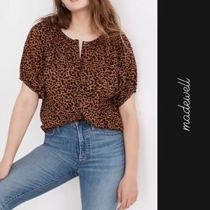 Madewell Balloon-Sleeve Button-Up Top in Painted Leopard • XS